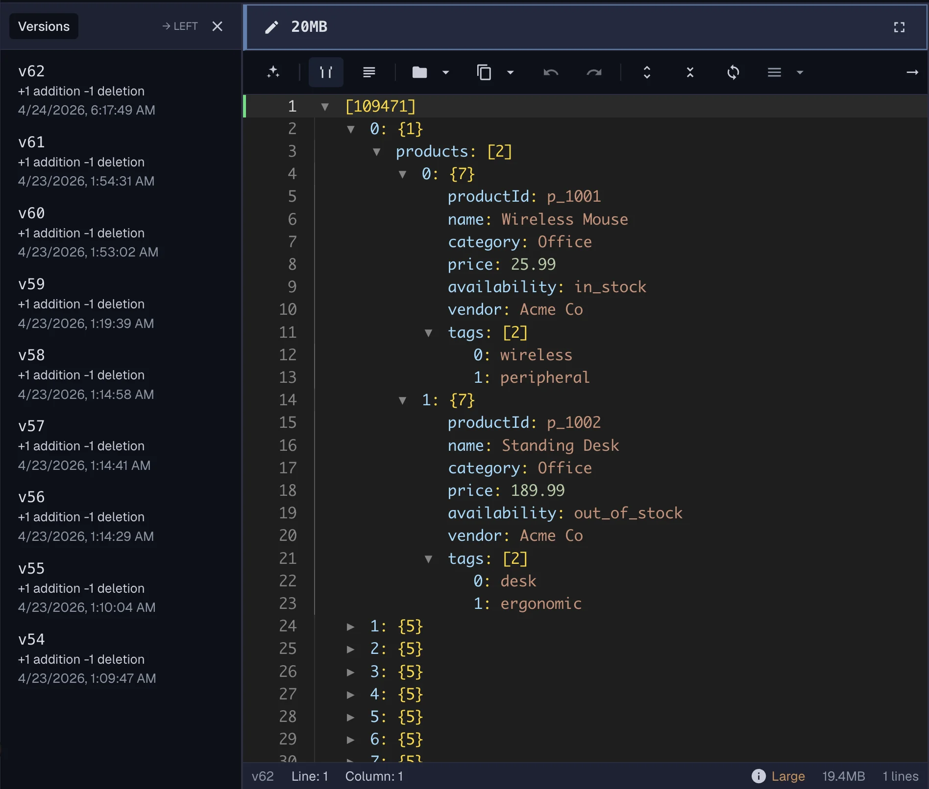 Forge Json editor showing visible JSON content, field comparisons, and a real dual-panel editing workflow.